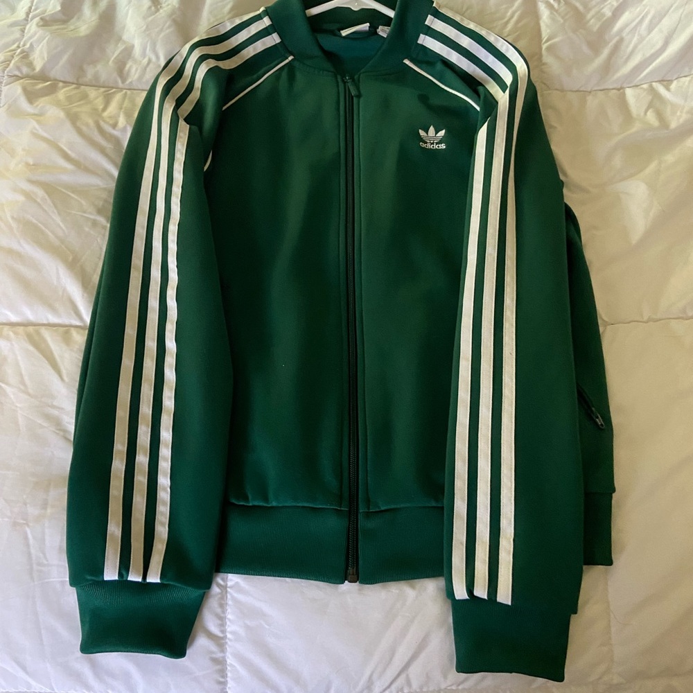 Womens Green and White Adidas Originals Track Jacket